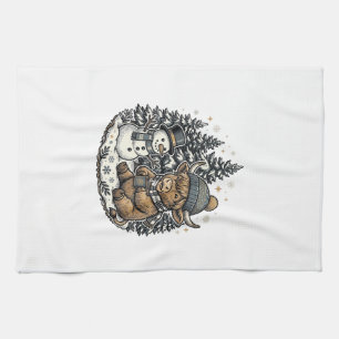 Süßes Highland-Kuh-Schneemann-Winter-Shirt-Design_ Geschirrtuch