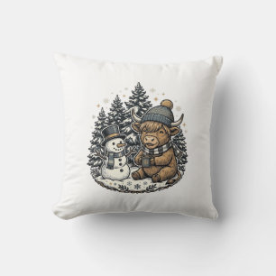 Süßes Highland-Kuh-Schneemann-Winter-Shirt-Design_ Kissen