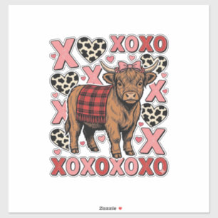 Süßes Highland-Rind XOXO Valentinstag Vintage-Shir Aufkleber