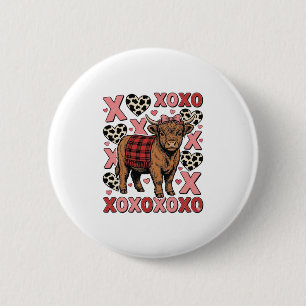 Süßes Highland-Rind XOXO Valentinstag Vintage-Shir Button