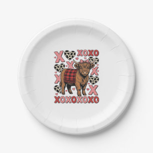 Süßes Highland-Rind XOXO Valentinstag Vintage-Shir Pappteller