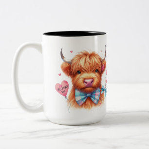 Süßes Highland-Rind zum Valentinstag Zweifarbige Tasse