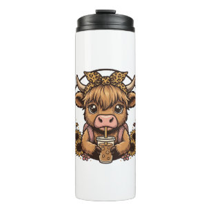 Süßes Hochland-Kuh-Kaffee-Sonnenblumen-Vintage-Shi Thermosbecher