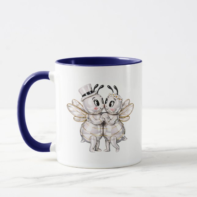 Süßes Hochzeit-Biene-Paar Romantisch Tasse (Links)
