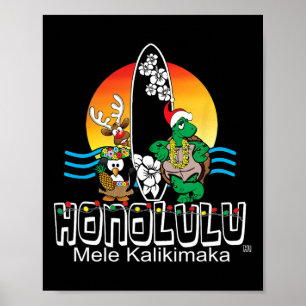 Süßes Honolulu Oahu Hawaii Insel Surfen Weihnachte Poster