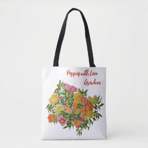 Süßes hübsches Pastellmohn mit Liebe-Oma-Tasche