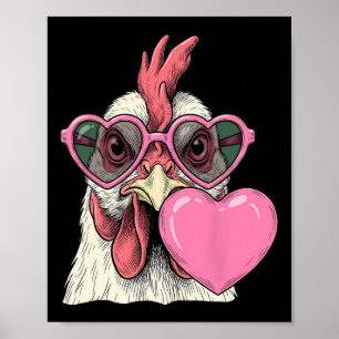 Süßes Huhn bläst rosa Valentinsherz-Blase G Poster