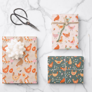 Süßes Hühner-Vogel-Muster Geschenkpapier Set
