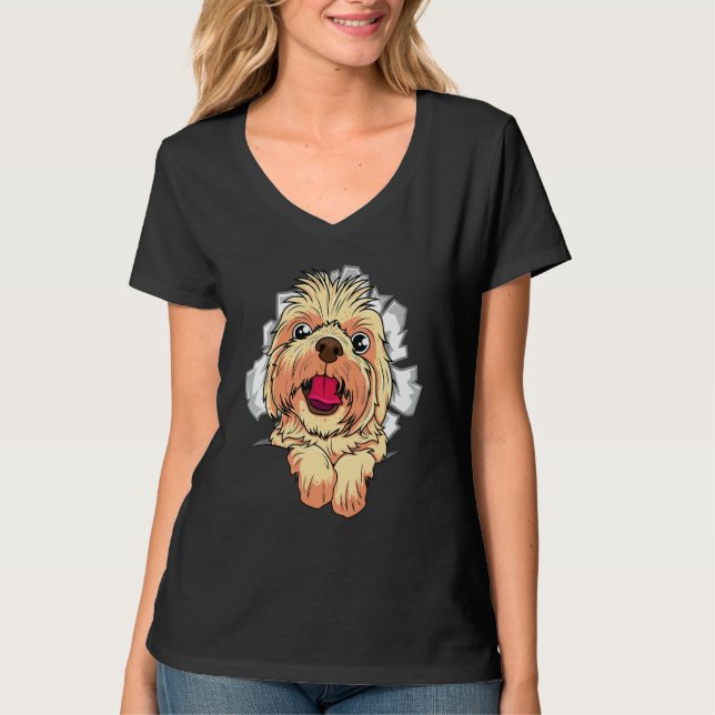 Süßes Hund Riss Design T-Shirt (Vorderseite)