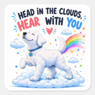 Süßes Hundedesign mit Kopf in den Wolken Quadratischer Aufkleber