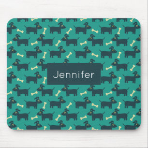 Süßes Hundemuster mit Knochen auf grünem Hintergru Mousepad
