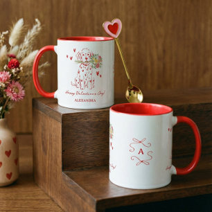 Süßes Hundeskizzen-Blumenstrauß Happy Valentinstag Tasse