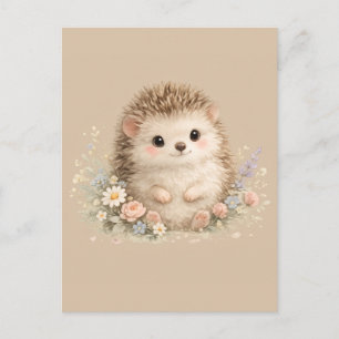 Süßes Igel Cottagecore Blumen-Geschenk Postkarte