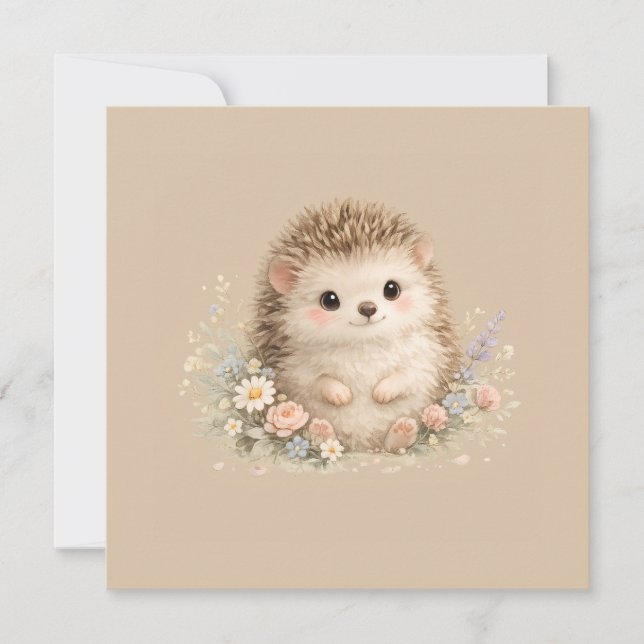 Süßes Igel-Häuschen-Idyll Blumen-Geschenk Einladung (Vorderseite)