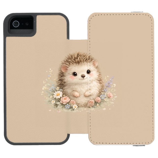 Süßes Igel-Häuschen-Idyll Blumen-Geschenk Incipio iPhone Geldbeutel-Hülle (Folio Geöffnet)