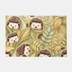 Süßes Igel-Herbstlaub-Muster Fußmatte