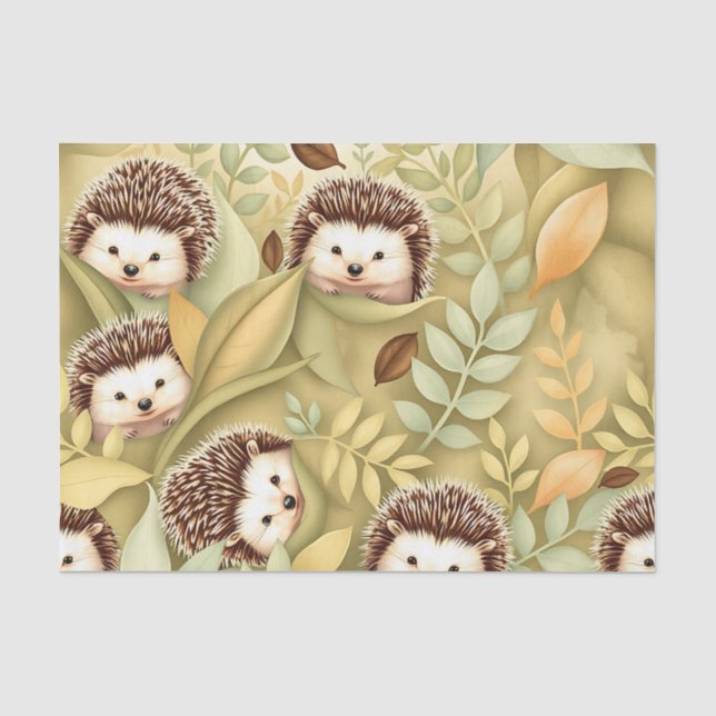 Süßes Igel-Herbstlaub-Muster Seidenpapier (Vorderseite)