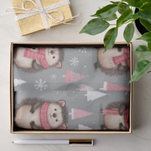 Süßes Igel-Muster Rosa Grau Weihnachten Seidenpapier