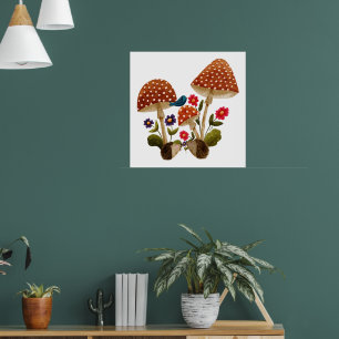 Süßes Igelpärchen und Pilze Poster