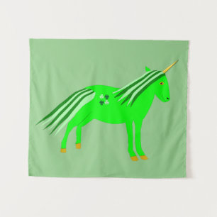 Süßes irisches grünes und goldenes Einhorn Wandteppich