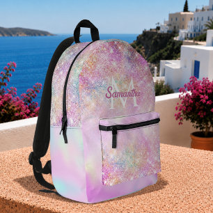 Süßes, irisierendes rosa Ombre Glitter Monogramm Bedruckter Rucksack
