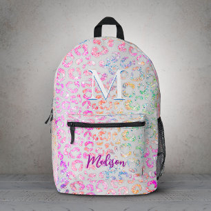Süßes, irisierendes Tierdruck-Glitter-Monogramm Bedruckter Rucksack