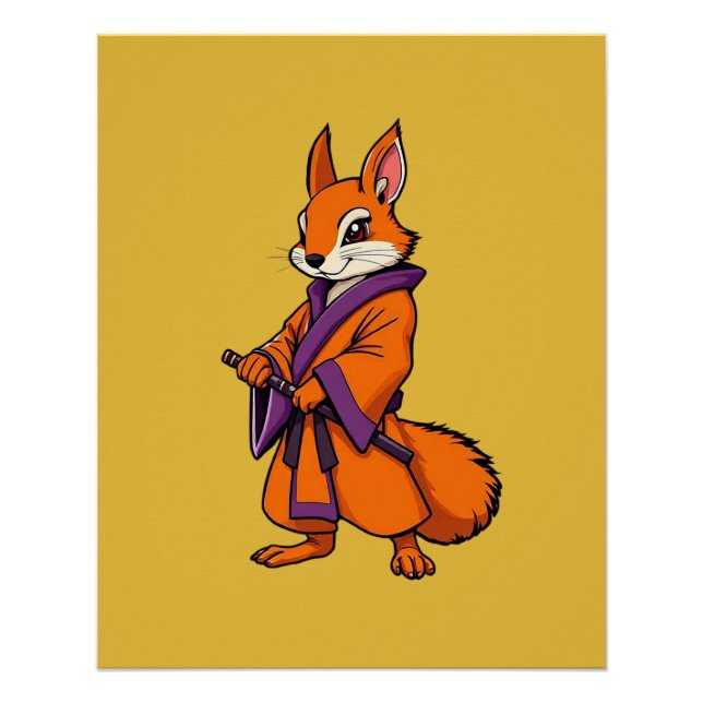 Süßes japanisches Samurai-Eichhörnchen Poster (Vorderseite)