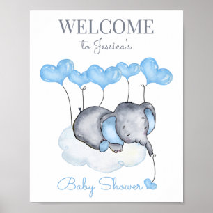 Süßes Jungen-Elefanten-Baby-Shower-Willkommensschi Poster