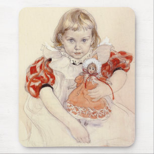 Süßes junges Mädchen mit einer Puppe (Kindheitskun Mousepad