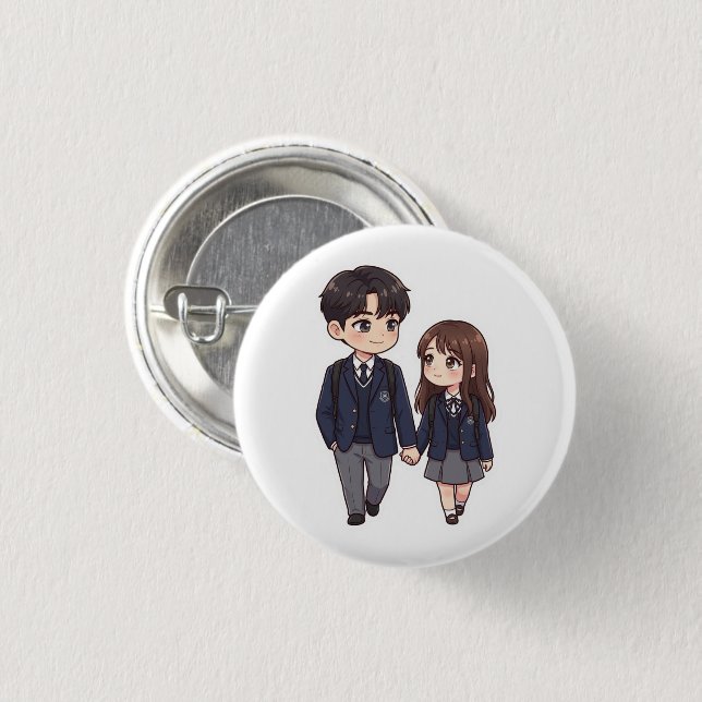 Süßes K-Drama-Schulstudenten-Paar-Button-Pin Button (Vorne & Hinten)