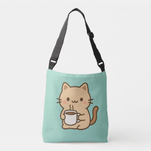 Süßes Kaffee-Katze-Kawaii-Cozy-Design Tragetaschen Mit Langen Trägern