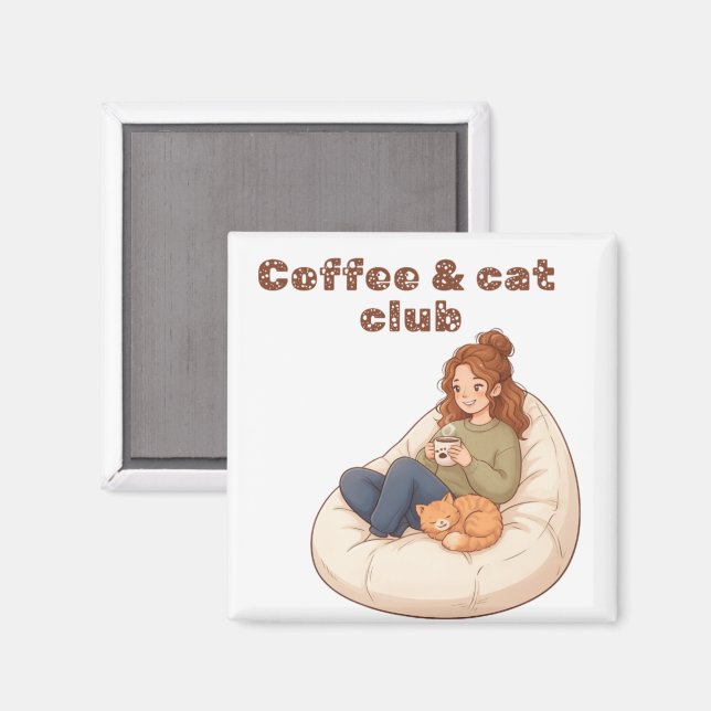 Süßes Kaffee- & Katzenclub-Design  Magnet (Vorderseite/Rückseite)