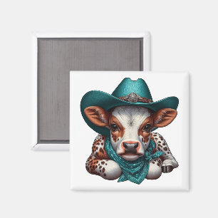 Süßes Kalb mit Cowboyhut und Bandana   Magnet