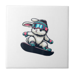 Süßes Kaninchen beim Snowboard-Trick Kinder Ostern Fliese