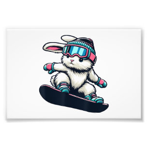 Süßes Kaninchen beim Snowboard-Trick Kinder Ostern Fotodruck