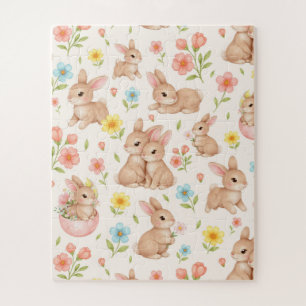 Süßes Kaninchen Blumen Frühling Muster Puzzle