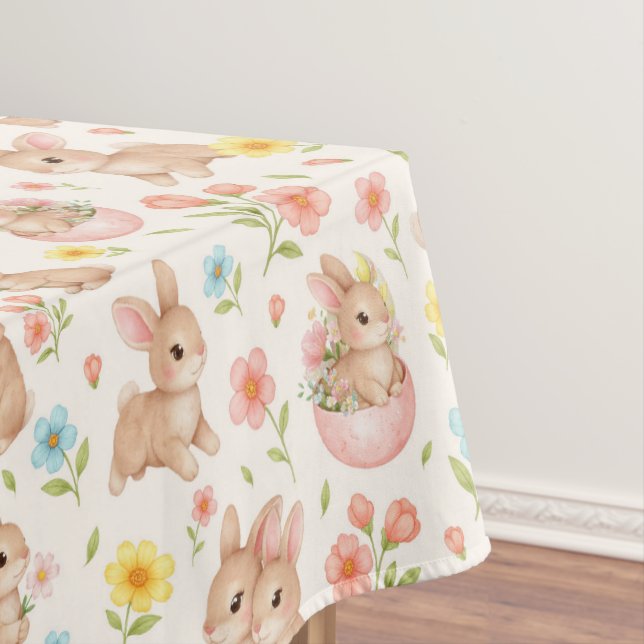 Süßes Kaninchen Blumen Frühling Muster Tischdecke (Beispiel)