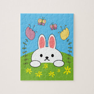 Süßes Kaninchen Blumen Und Schmetterlinge Puzzle