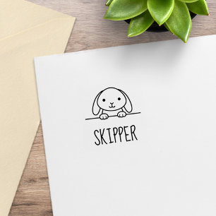 Süßes Kaninchen, das hinter einem Namen schaut Ben Gummistempel