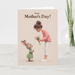 Süßes Kaninchen, das Mama zum Muttertag Blumen sch Karte
