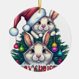 Süßes Kaninchen Frohe Weihnachten – Feiertags-Hase Keramik Ornament