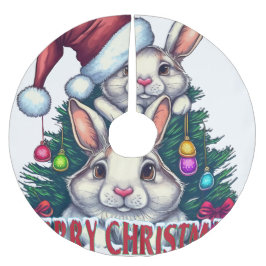 Süßes Kaninchen Frohe Weihnachten – Feiertags-Hase Polyester Weihnachtsbaumdecke