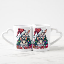 Süßes Kaninchen Frohe Weihnachten Paartasse-Set – 