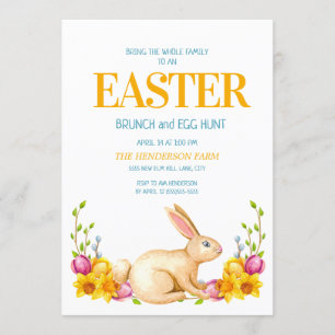 Süßes Kaninchen Gelbe Blumen Ostern Brunch Eiersuc Einladung