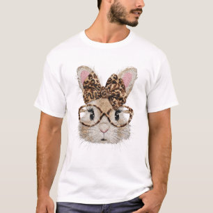 Süßes Kaninchen Gesicht Leopard Coquette Schleife  T-Shirt