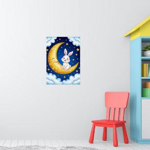Süßes Kaninchen Goldene Mondsichel 🐰🌙Kinderzimme Poster
