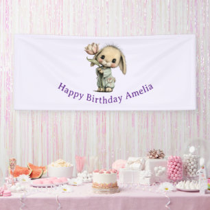 Süßes Kaninchen hält Tulpen-Geburtstag Banner