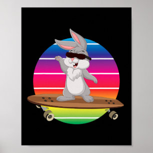 Süßes Kaninchen-Häschen fährt Skateboard Regenboge Poster