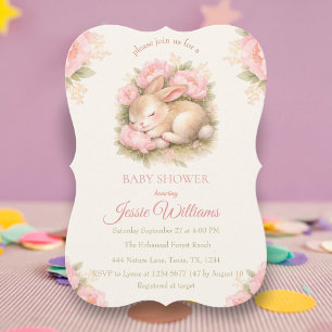 Süßes Kaninchen-Häschen Rosa Erröten Baby-Party Einladung