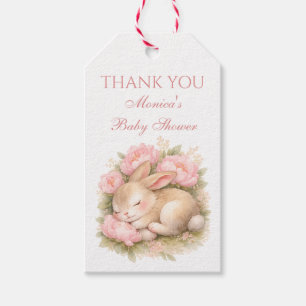 Süßes Kaninchen-Häschen Rosa Peonie Baby Shower Geschenkanhänger